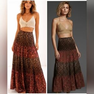 New Blu Moon Long Maxi Skirt Floral & Animal Leopard Cheetah Print Rayon